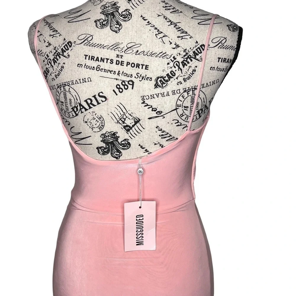 Misguided Pink Strappy Slinky Wrap Asymmetrical Bodycon Mini Dress Size 4 NWT